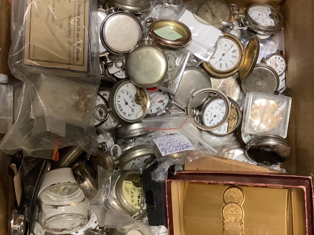 A large quantity of assorted pocket watches, pocket watch movements, parts and accessories.